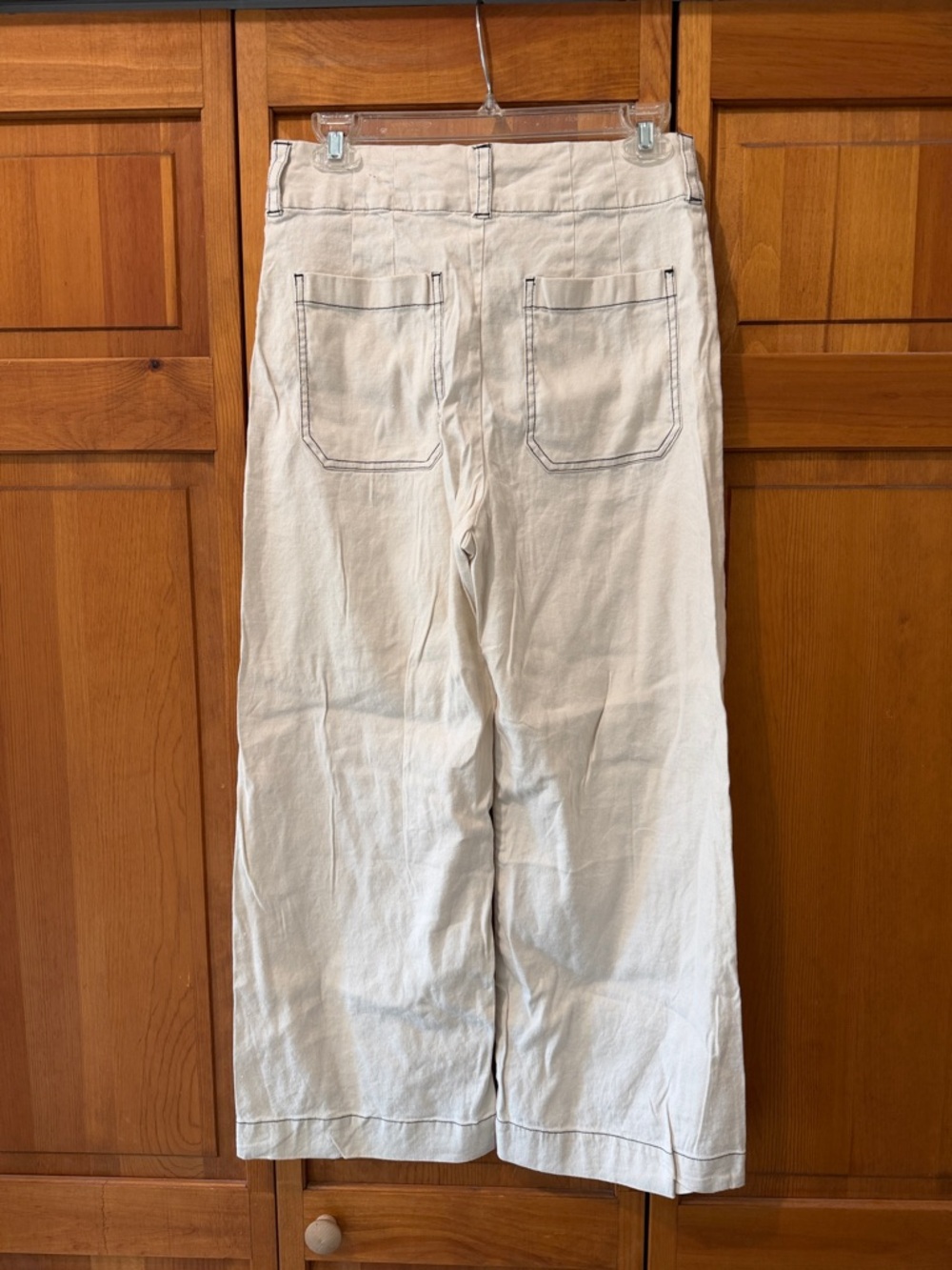 Anthropologie Maeve The Collette Contrast-Stitch Linen Crop Wide Leg Pants - Picture 4 of 8